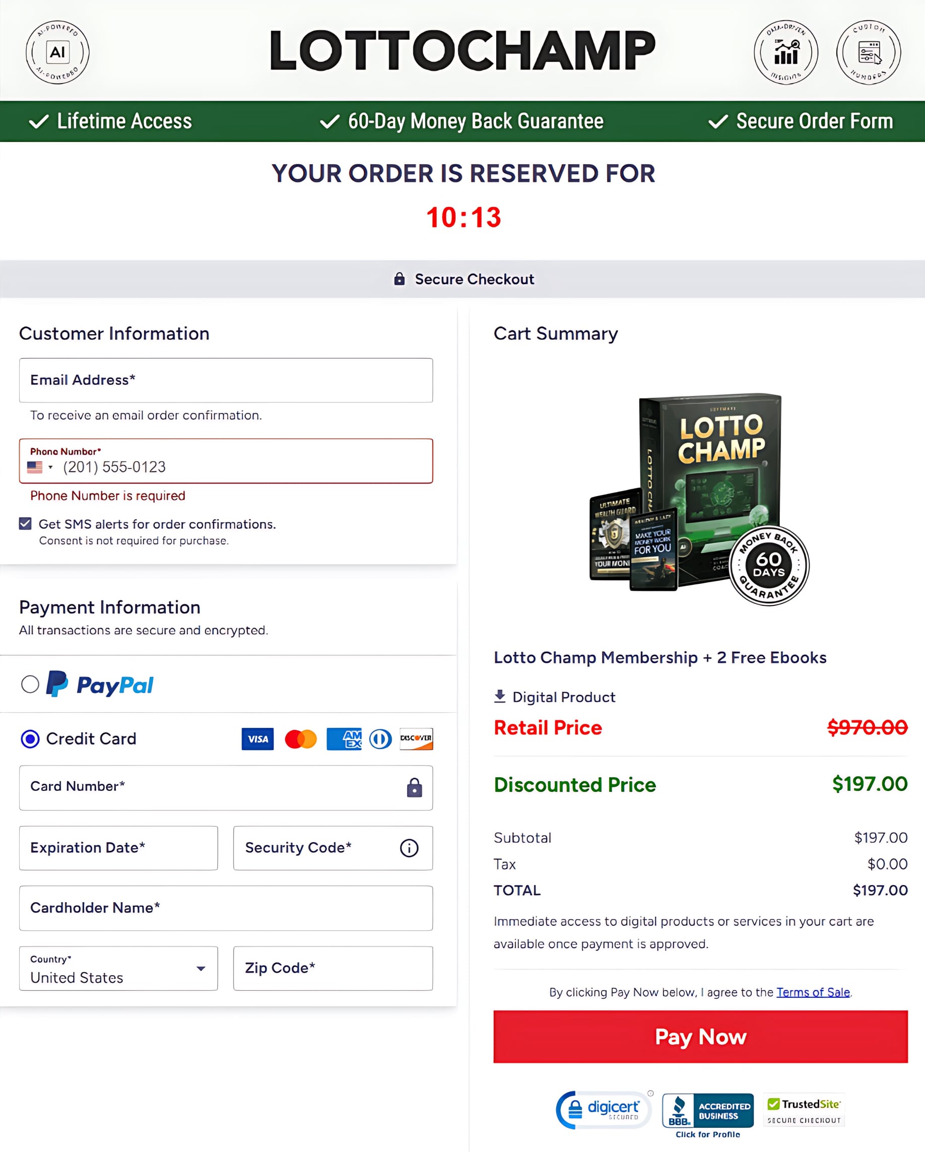 Lotto Champ order page